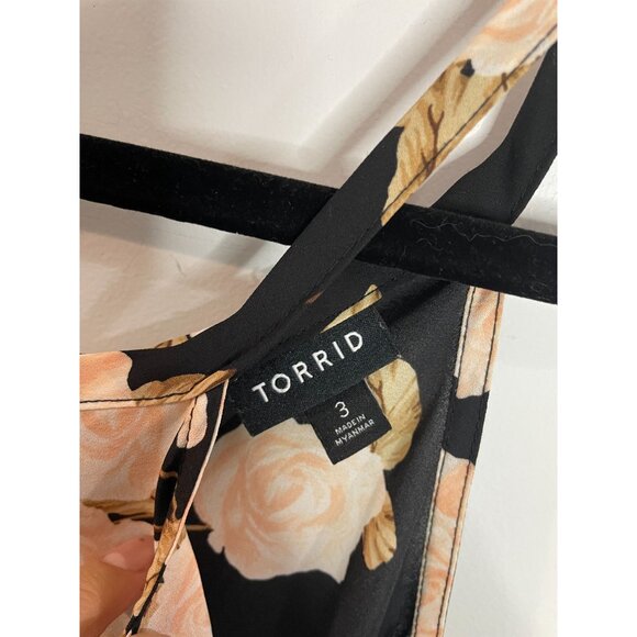 Torrid Women's Floral Peplum Tank Top - Black & Peach Roses Size 3 - Picture 9 of 9